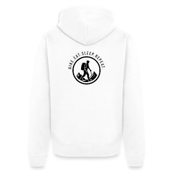 Randonnée.Mange.Dors.Répète. Logo du randonneur de montagne - Veste à capuche bio Premium Unisexe - blanc - Dos - Thijin (182cm)