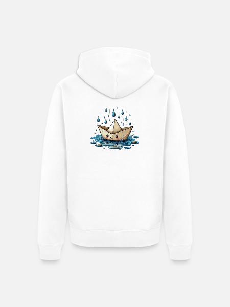 Origami Boot im Regen - Unisex Premium Bio Zip Hoodie - Weiß