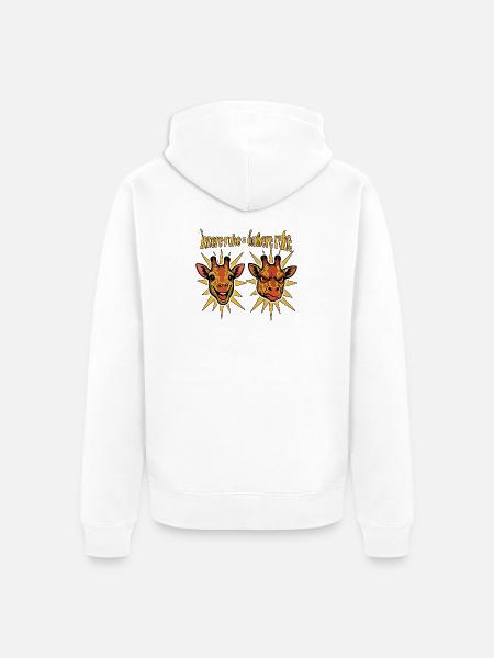 Innere Ruhe = Äußere Ruhe, Giraffenwitz - Unisex Premium Bio Zip Hoodie - Weiß