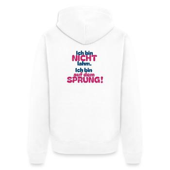 Ich bin NICHT lahm – Auf dem Sprung - Unisex Premium Bio Zip Hoodie - Weiß - Hinten - Thijin (182cm)