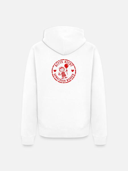Bitte nicht erwachsen werden – Stempel - Unisex Premium Bio Zip Hoodie - Weiß