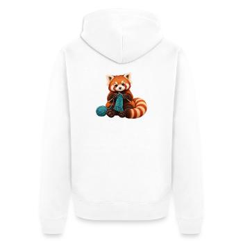 Roter Panda mit türkisfarbenem Schal stricken - Unisex Premium Bio Zip Hoodie - Weiß - Hinten - Thijin (182cm)