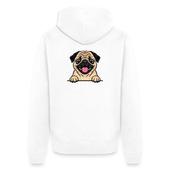 Mops - Unisex Premium Bio Zip Hoodie - Weiß - Hinten - Thijin (182cm)
