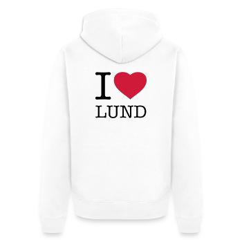 I LOVE LUND Sweden - Unisex Premium Organic Zip Hoodie - white - Back - Thijin (182cm)