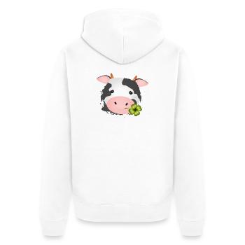 niedliche Kuh mit Kleeblatt für Bauernhof Fans - Unisex Premium Bio Zip Hoodie - Weiß - Hinten - Thijin (182cm)