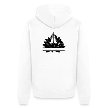 Barre de texte Namaste Deux mains de Lotus - Veste à capuche bio Premium Unisexe - blanc - Dos - Thijin (182cm)