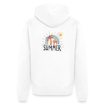 Pastellfarbene Insel des Sonnenuntergangs mit Palmen - Unisex Premium Bio Zip Hoodie - Weiß - Hinten - Thijin (182cm)