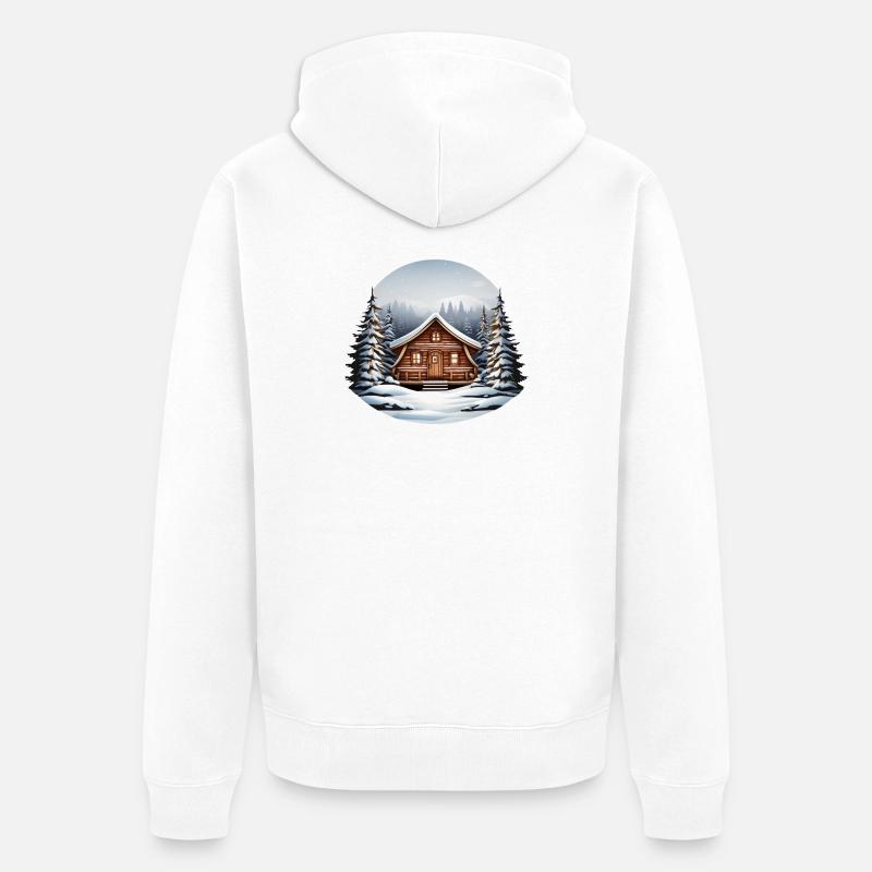 Cabane en bois, cabane de Noël - Veste à capuche bio Premium Unisexe - blanc