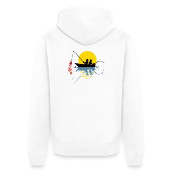 Angler in einem Boot - Unisex Premium Bio Zip Hoodie - Weiß - Hinten - Thijin (182cm)