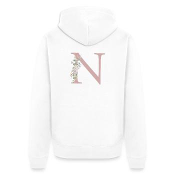 N Monogramm, Floral, personalisierbar - Unisex Premium Bio Zip Hoodie - Weiß - Hinten - Thijin (182cm)