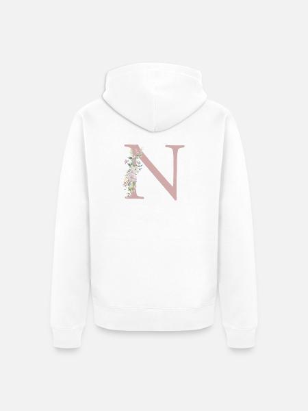 N Monogram, Floral, Personalizable - Unisex Premium Organic Zip Hoodie - white