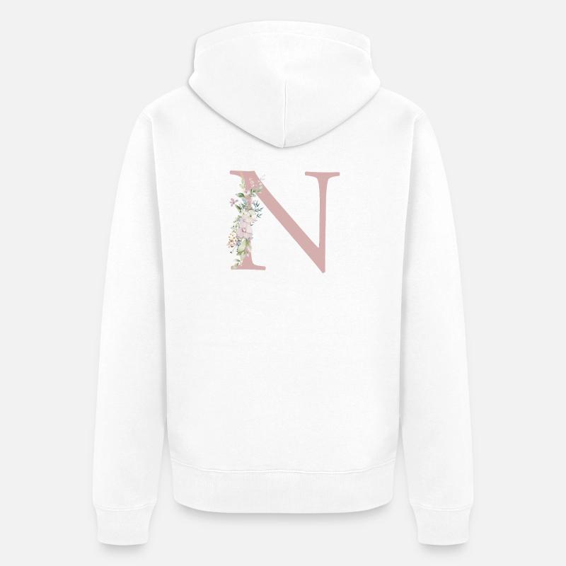 N Monogramm, Floral, personalisierbar - Unisex Premium Bio Zip Hoodie - Weiß