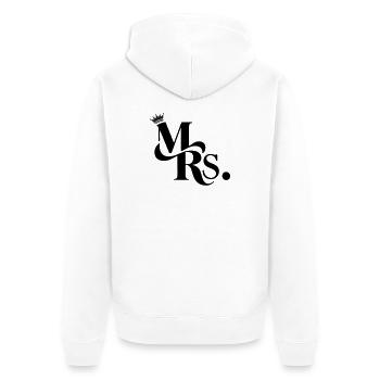 Mrs. & Krone, personalisierbar - Unisex Premium Bio Zip Hoodie - Weiß - Hinten - Thijin (182cm)