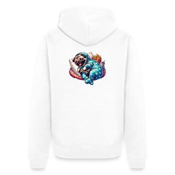 Gaming Mops Couch Abenteuer - Unisex Premium Bio Zip Hoodie - Weiß - Hinten - Thijin (182cm)