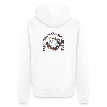 Catch the Wave Sip the Day – Coffee Vibes Retro - Unisex Premium Organic Zip Hoodie - white - Back - Thijin (182cm)