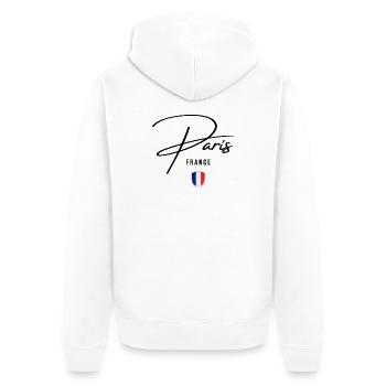 Elegantes Design Paris, französischer Stolz - Unisex Premium Bio Zip Hoodie - Weiß - Hinten - Thijin (182cm)