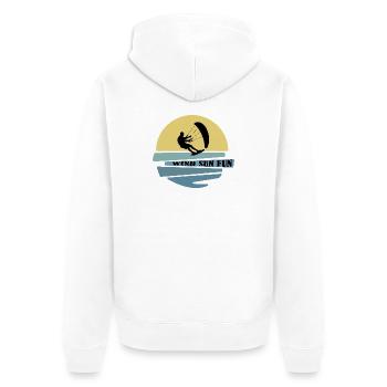 Wind Sonne Fun Kitesurfer - Unisex Premium Bio Zip Hoodie - Weiß - Hinten - Thijin (182cm)
