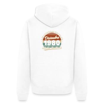 Décembre 1980 Rétro Vintage Cadeau d’anniversaire - Veste à capuche bio Premium Unisexe - blanc - Dos - Thijin (182cm)