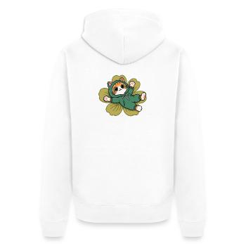 Kawaii-Katze im grünen Ökologie-Modus auf einer Blume - Unisex Premium Bio Zip Hoodie - Weiß - Hinten - Thijin (182cm)