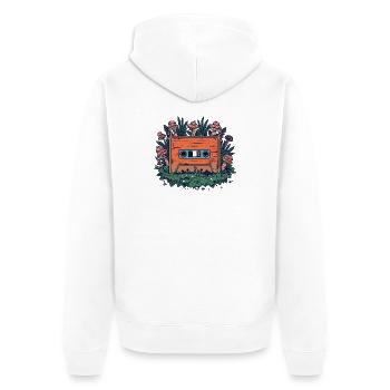 Retro-Kassette und Waldpilze - Unisex Premium Bio Zip Hoodie - Weiß - Hinten - Thijin (182cm)