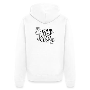 Deine Zeit ist zu wertvoll - Unisex Premium Bio Zip Hoodie - Weiß - Hinten - Thijin (182cm)