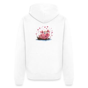 Schweinchen im Schlammherz - Unisex Premium Bio Zip Hoodie - Weiß - Hinten - Thijin (182cm)