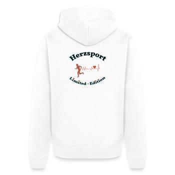 Herzsport - Unisex Premium Bio Zip Hoodie - Weiß - Hinten - Thijin (182cm)
