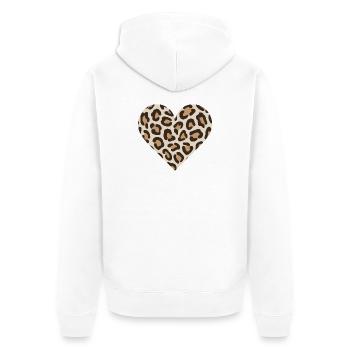 Leopard Heart Print - Unisex Premium Organic Zip Hoodie - white - Back - Thijin (182cm)