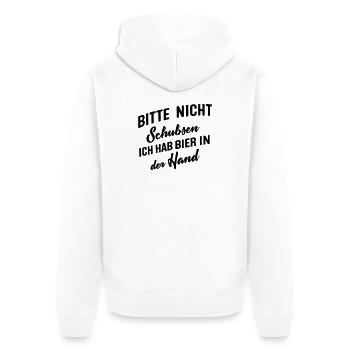 Bitte nicht schubsen ich habe Bier in der Hand - Unisex Premium Bio Zip Hoodie - Weiß - Hinten - Thijin (182cm)