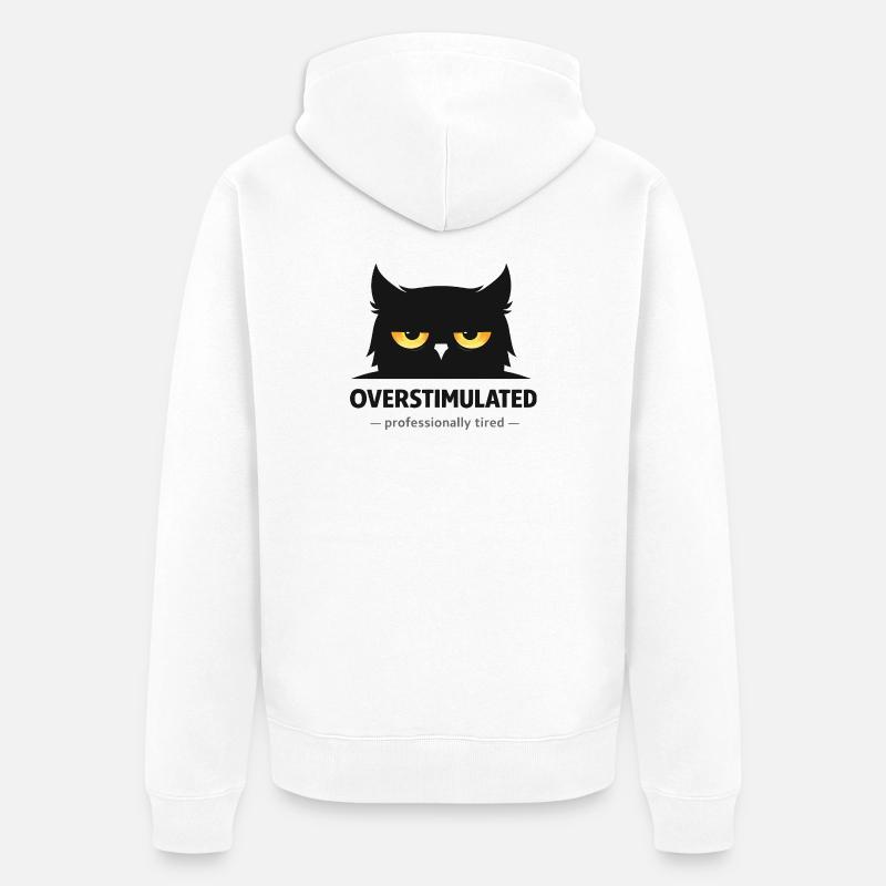 Überstimulierte Eule: Beruflich müde - Unisex Premium Bio Zip Hoodie - Weiß
