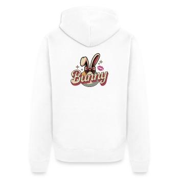 T-shirt de Pâques Bunny – T-shirt Bunny avec nœud - Veste à capuche bio Premium Unisexe - blanc - Dos - Thijin (182cm)
