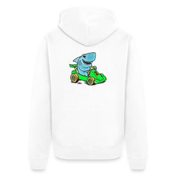 Hai Racer Go-Kart Abenteuer - Unisex Premium Bio Zip Hoodie - Weiß - Hinten - Thijin (182cm)
