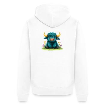 Yak bleu dans une mer de fleurs - Veste à capuche bio Premium Unisexe - blanc - Dos - Thijin (182cm)