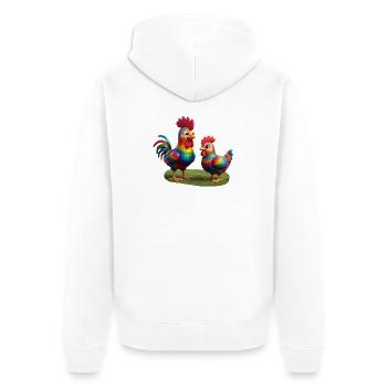 Hahn mit Henne - Unisex Premium Bio Zip Hoodie - Weiß - Hinten - Thijin (182cm)