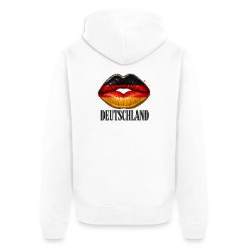 Lippen mit Deutschland-Flagge - Unisex Premium Bio Zip Hoodie - Weiß - Hinten - Thijin (182cm)