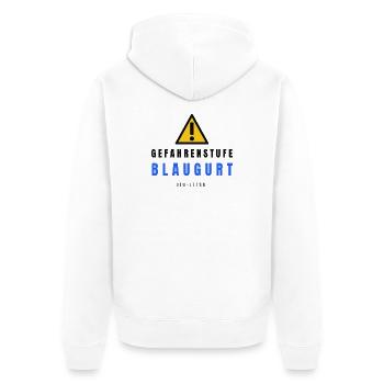 Gefahrstufe BlauGurt JiuJitsu - Unisex Premium Bio Zip Hoodie - Weiß - Hinten - Thijin (182cm)