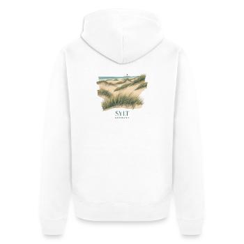 Sylt Dünen | Vintage Nordsee Poster - Unisex Premium Bio Zip Hoodie - Weiß - Hinten - Thijin (182cm)