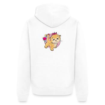 Playful Kitten with Pink Bow - Unisex Premium Organic Zip Hoodie - white - Back - Thijin (182cm)