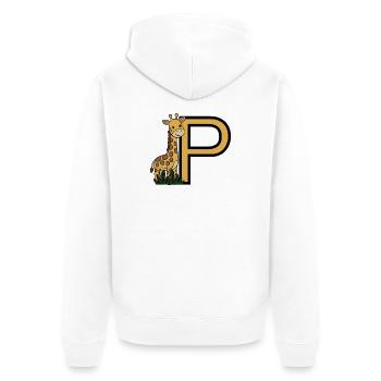 Giraffe neben Großbuchstabe P - Unisex Premium Bio Zip Hoodie - Weiß - Hinten - Thijin (182cm)