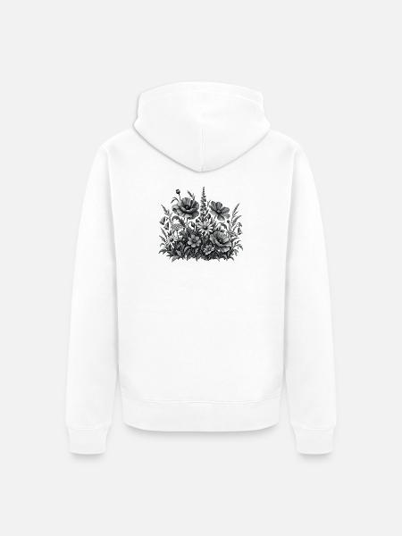 Wildblumen Blumenwiese in Schwarz Weiß - Unisex Premium Bio Zip Hoodie - Weiß