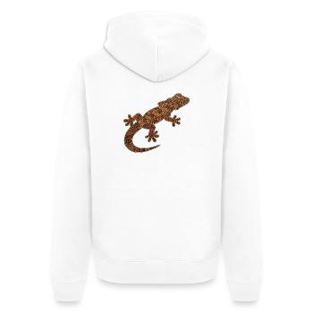 Gecko_braun - Unisex Premium Bio Zip Hoodie - Weiß - Hinten - Thijin (182cm)