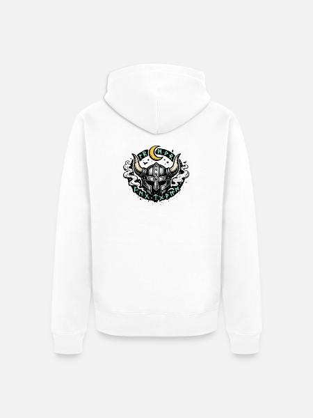 Mondhorn Viking Helm Runen - Unisex Premium Bio Zip Hoodie - Weiß