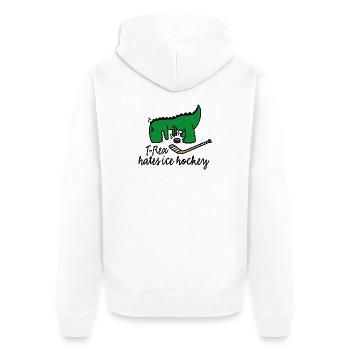 T-Rex hates ice hockey player dinosaur puck - Unisex Premium Organic Zip Hoodie - white - Back - Thijin (182cm)