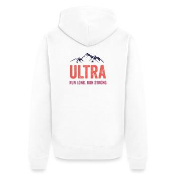 Ultra Running - Lauf lang. Laufen Sie stark. - Unisex Premium Bio Zip Hoodie - Weiß - Hinten - Thijin (182cm)