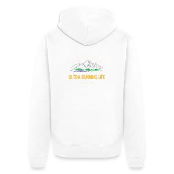 Ultra-Laufleben - Unisex Premium Bio Zip Hoodie - Weiß - Hinten - Thijin (182cm)