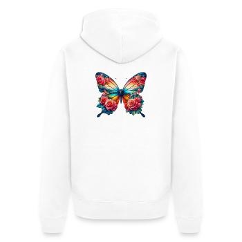 Papillon Fleurs roses Roses épines Rose Garden - Veste à capuche bio Premium Unisexe - blanc - Dos - Thijin (182cm)