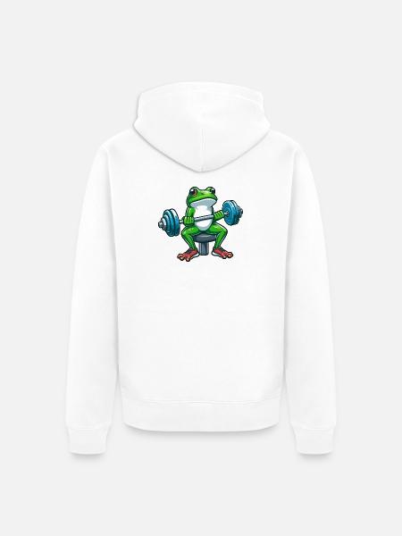 Starker Frosch Workout Hanteltraining - Unisex Premium Bio Zip Hoodie - Weiß