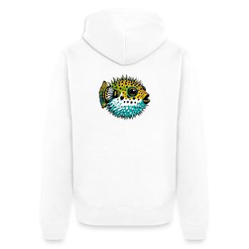 Kugelfisch - Unisex Premium Bio Zip Hoodie - Weiß - Hinten - Thijin (182cm)