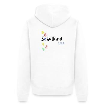 Schulkind ABC 123 mit Jahr 2025 - Unisex Premium Bio Zip Hoodie - Weiß - Hinten - Thijin (182cm)