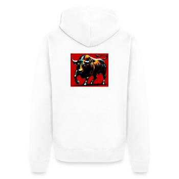 Stier - Unisex Premium Bio Zip Hoodie - Weiß - Hinten - Thijin (182cm)